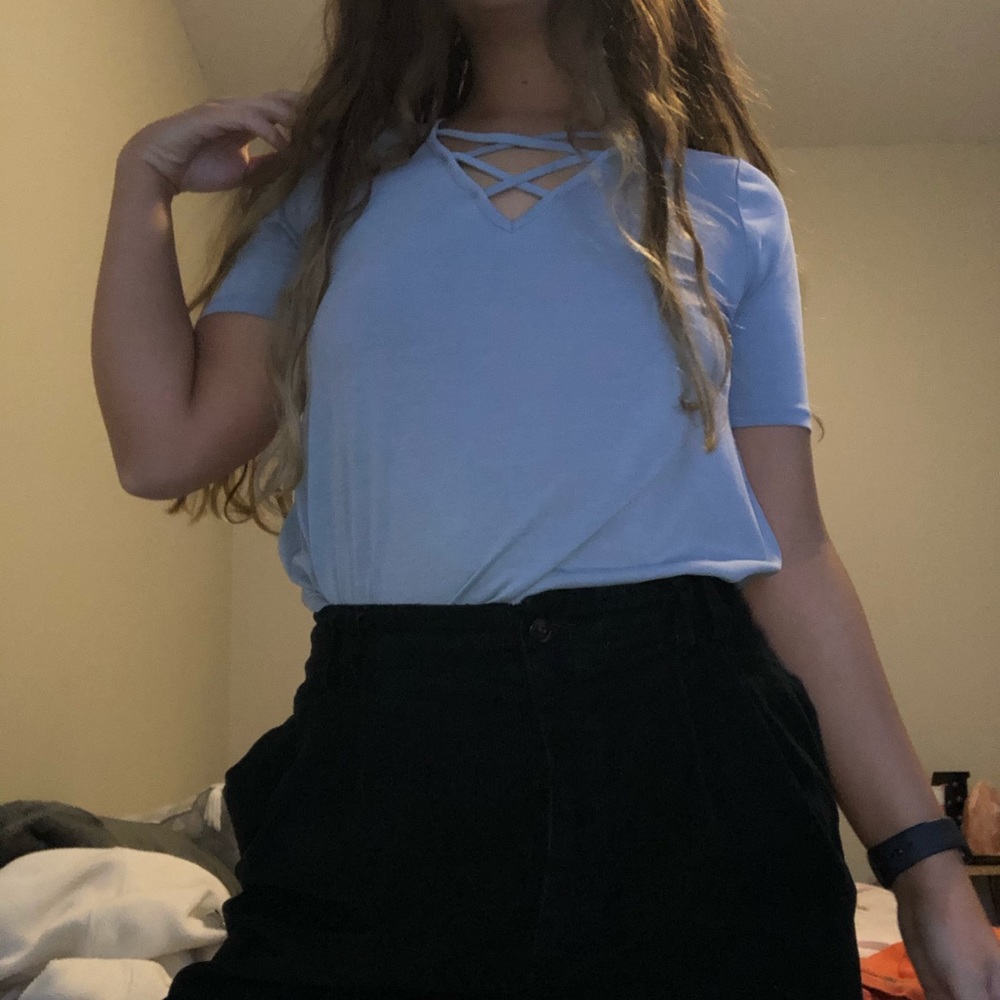 criss cross blue tee